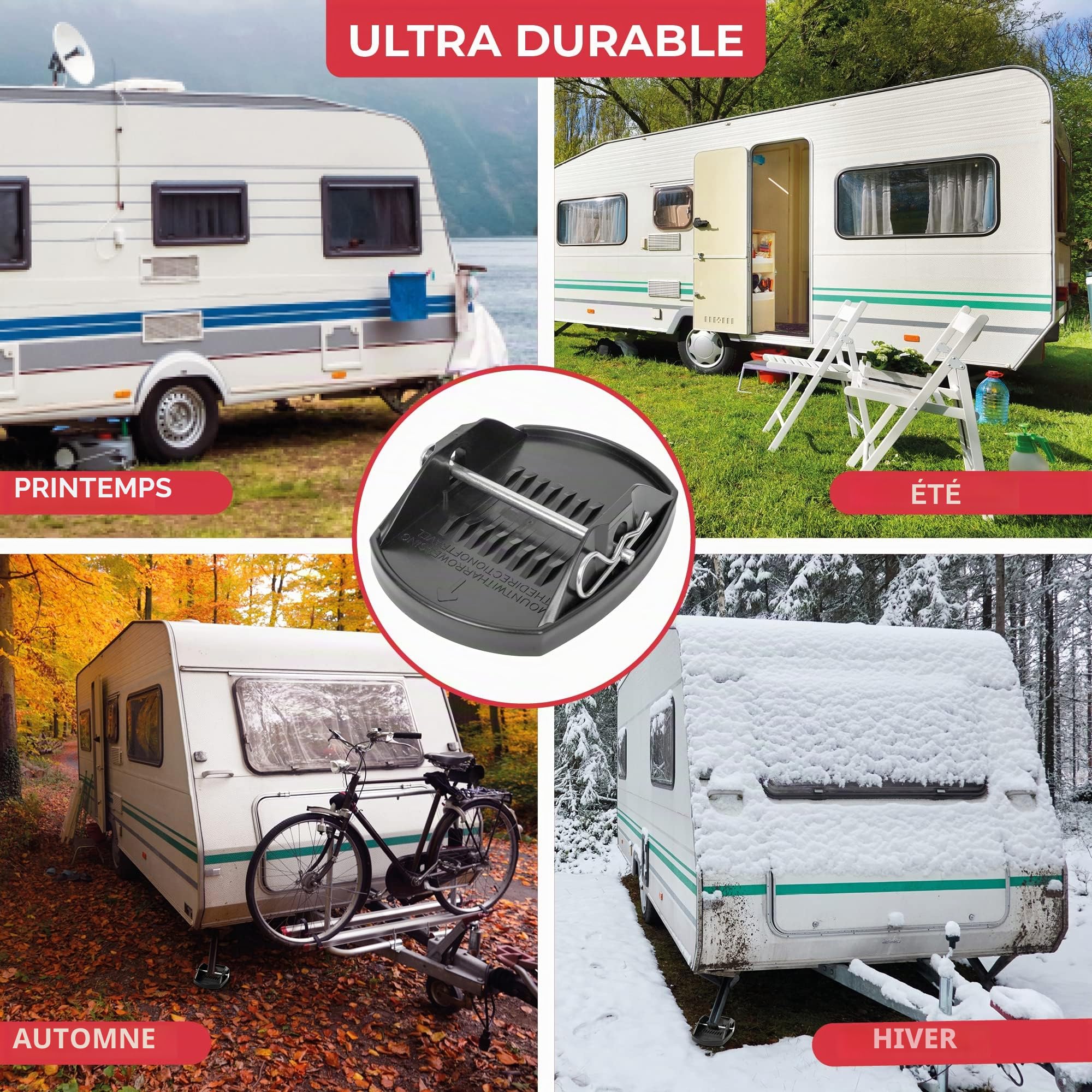 GADLANE Lot de 4 Patins Robustes pour cric de Caravane - Idéal pour stabiliser et empêcher Les Pieds de la Caravane de s'enfoncer dans Un Sol Mou (Pas d'outils nécessaires) - Lot de 4