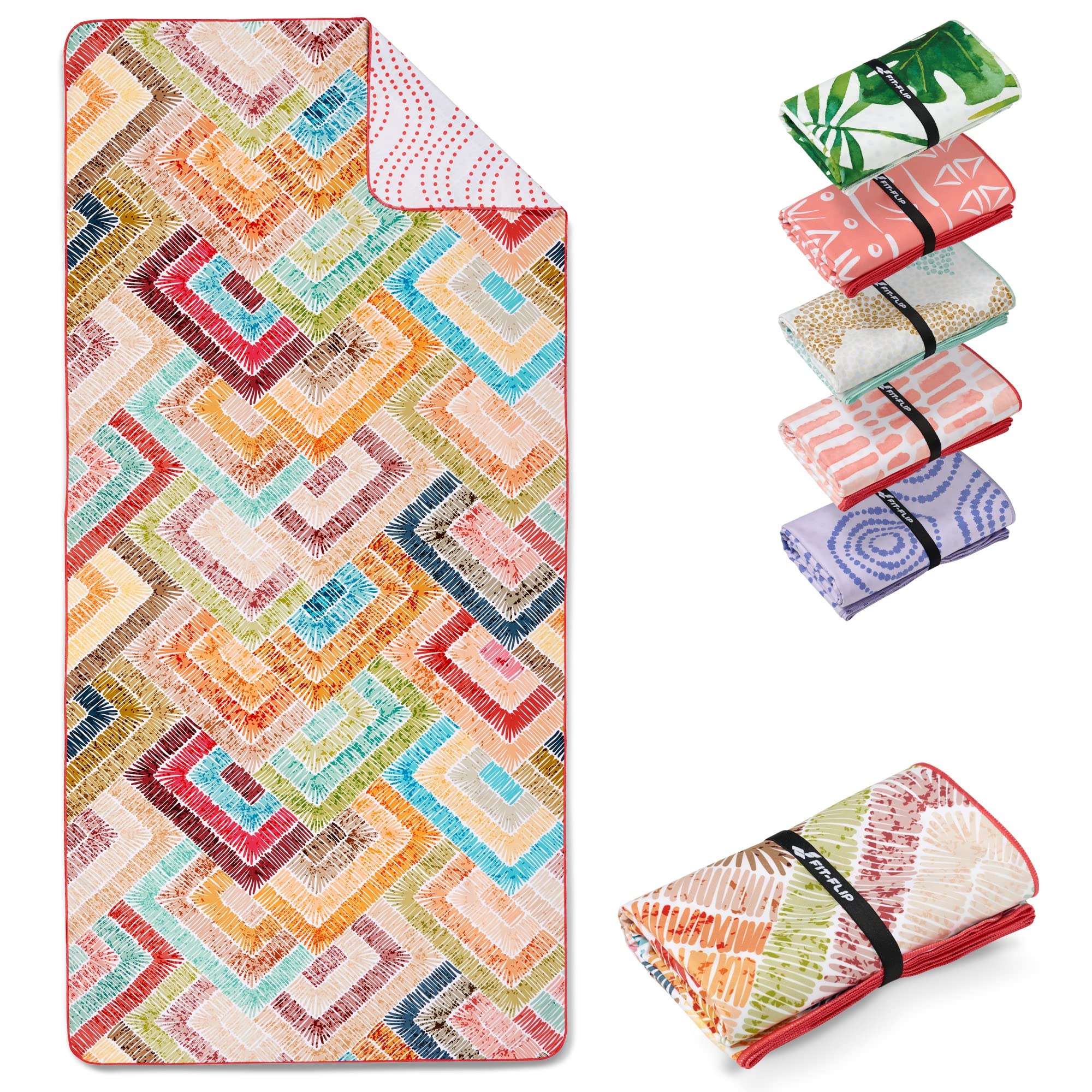Fit-Flip Telo Mare Microfibra – Leggero, fine e ad Asciugatura Rapida - Asciugamano Microfibra Grande Telo Mare XXL - 100% Riciclato - Fancy Squares 200x90cm