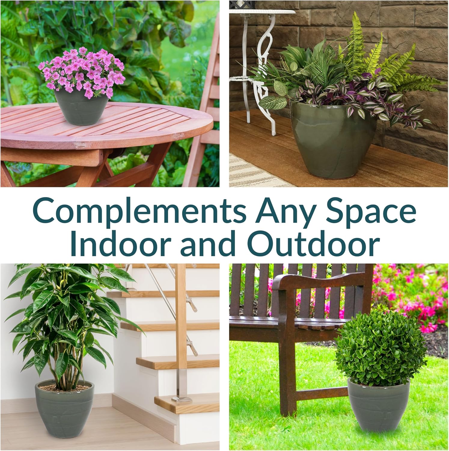 Sunnydaze Large Ceramic Plant Pot - Round Outdoor Glazed Ceramic Planter Pot with Drainage -Resort - Gray - 13.5"