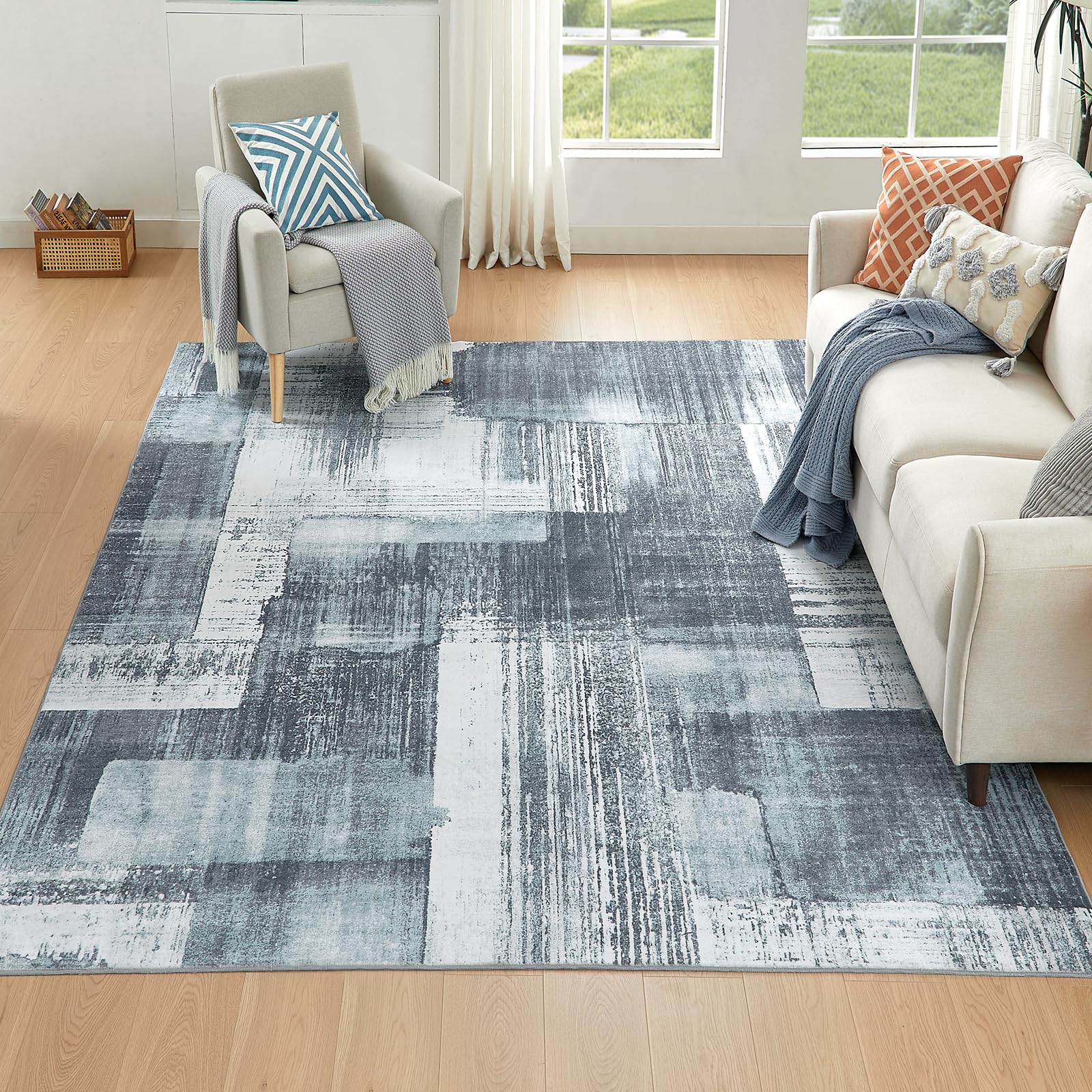 Photo 1 of ***USED - STAINED - COVERED IN HAIR - STRONG ODOR - NO PACKAGING - SEE PICTURES***
VK·LIVING Area Rug 9'x12' Modern Washable Rug Low Pile Bedroom Rug, Thin Living Room Rug with Non Slip Backing No Shedding Large Area Rug