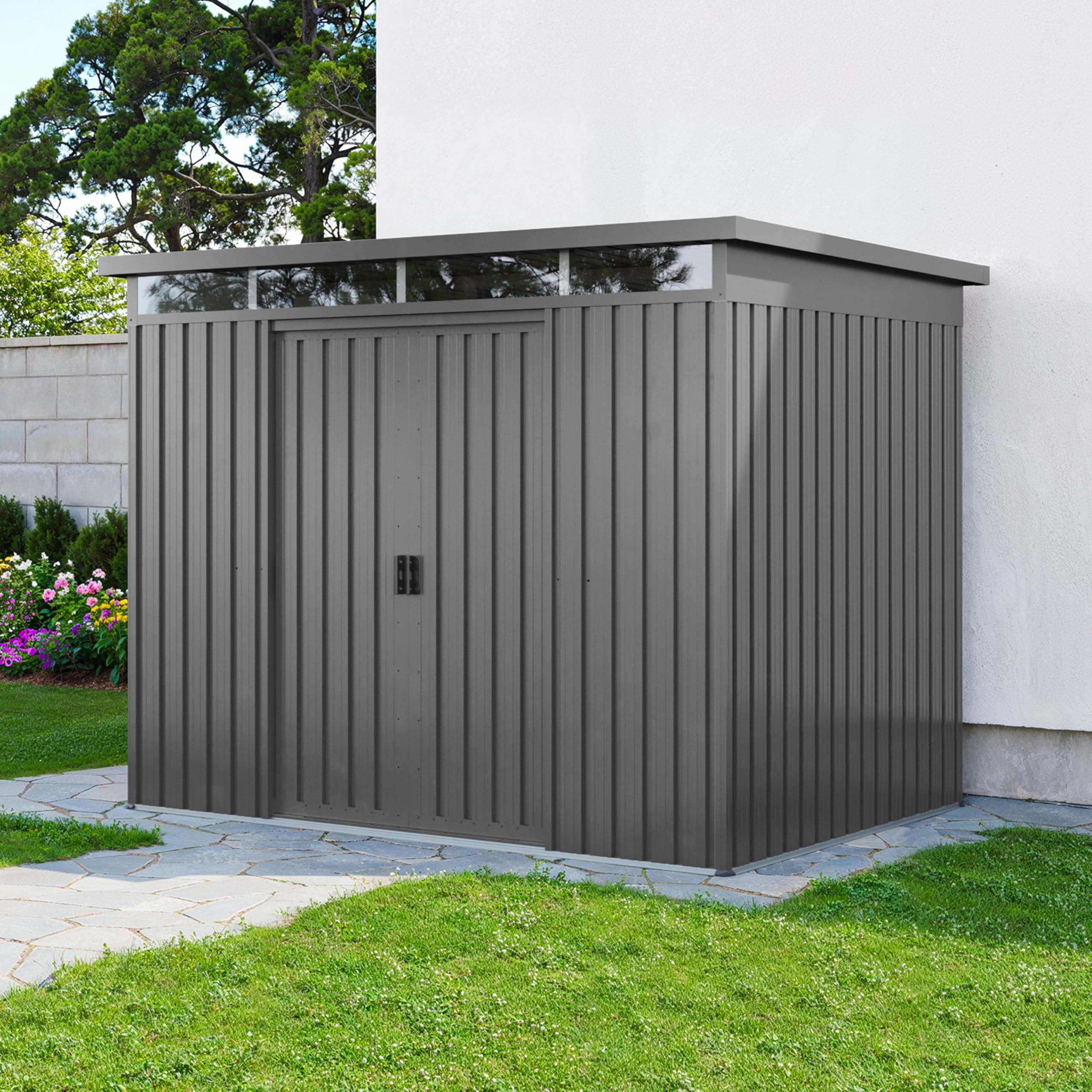 GFP Primeyard Casetta da giardino metallo 220x160x200 cm Armadio da esterno per attrezzi grigio