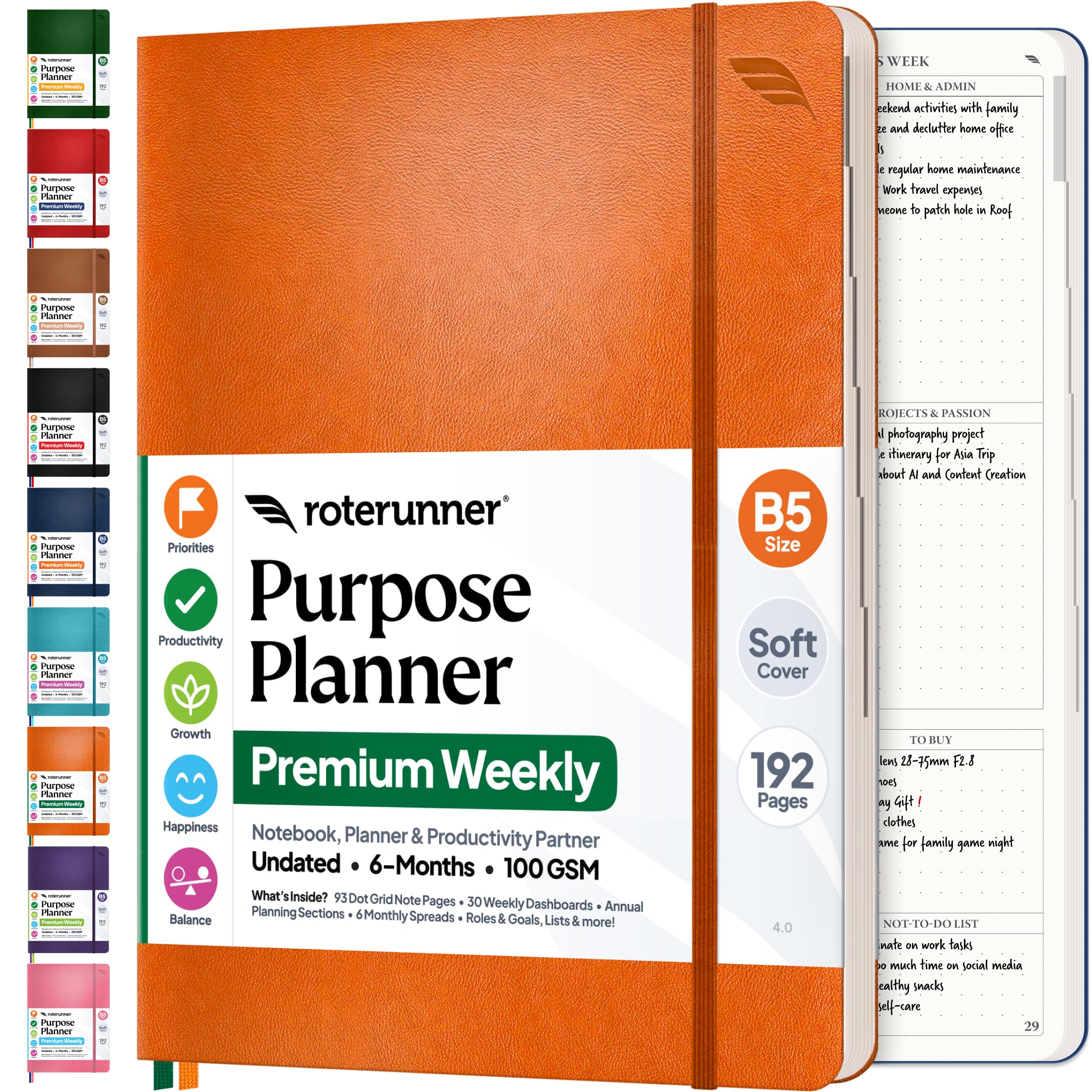 Purpose Planner Undated Monthly Weekly Daily Productivity Journal 2023 Optimised Life, Goal Setting & Business Tool for Academic Student, Professionals, Mums - Leather Day Organiser Notebook