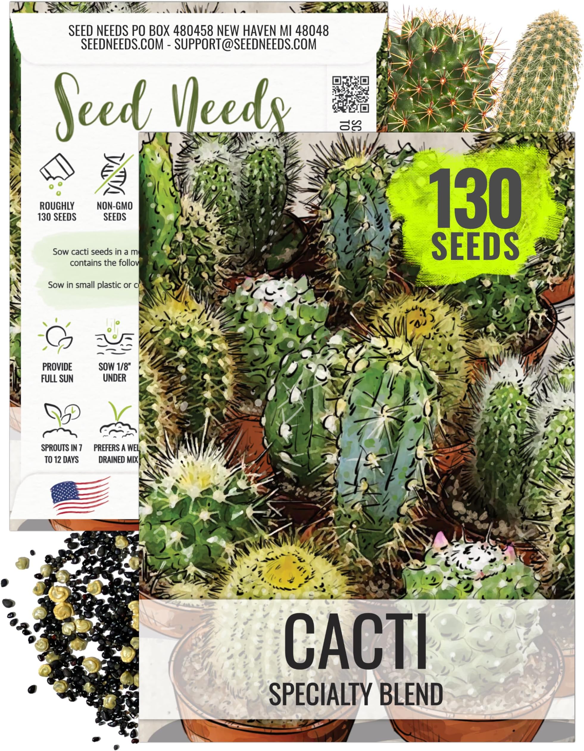 Seed Needs, Mixed Cacti/Cactus Seeds - 130 Seeds for Planting - Great Plants for Indoor Office Spaces, Easy to Grow (1 Pack)