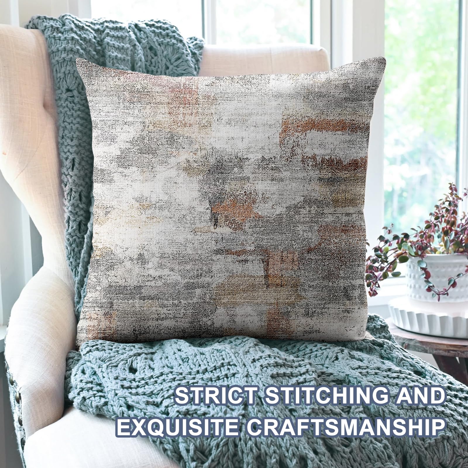 XPHZZL Pack of 2 Gray/Rust Cushion Covers 60cm x 60cm Decorative Square Throw Pillow Covers Home Abstract Style Decor Pillow Cases for Sofa Bedroom Dining Room and Farmhouse 24x24 Inch - Image 3
