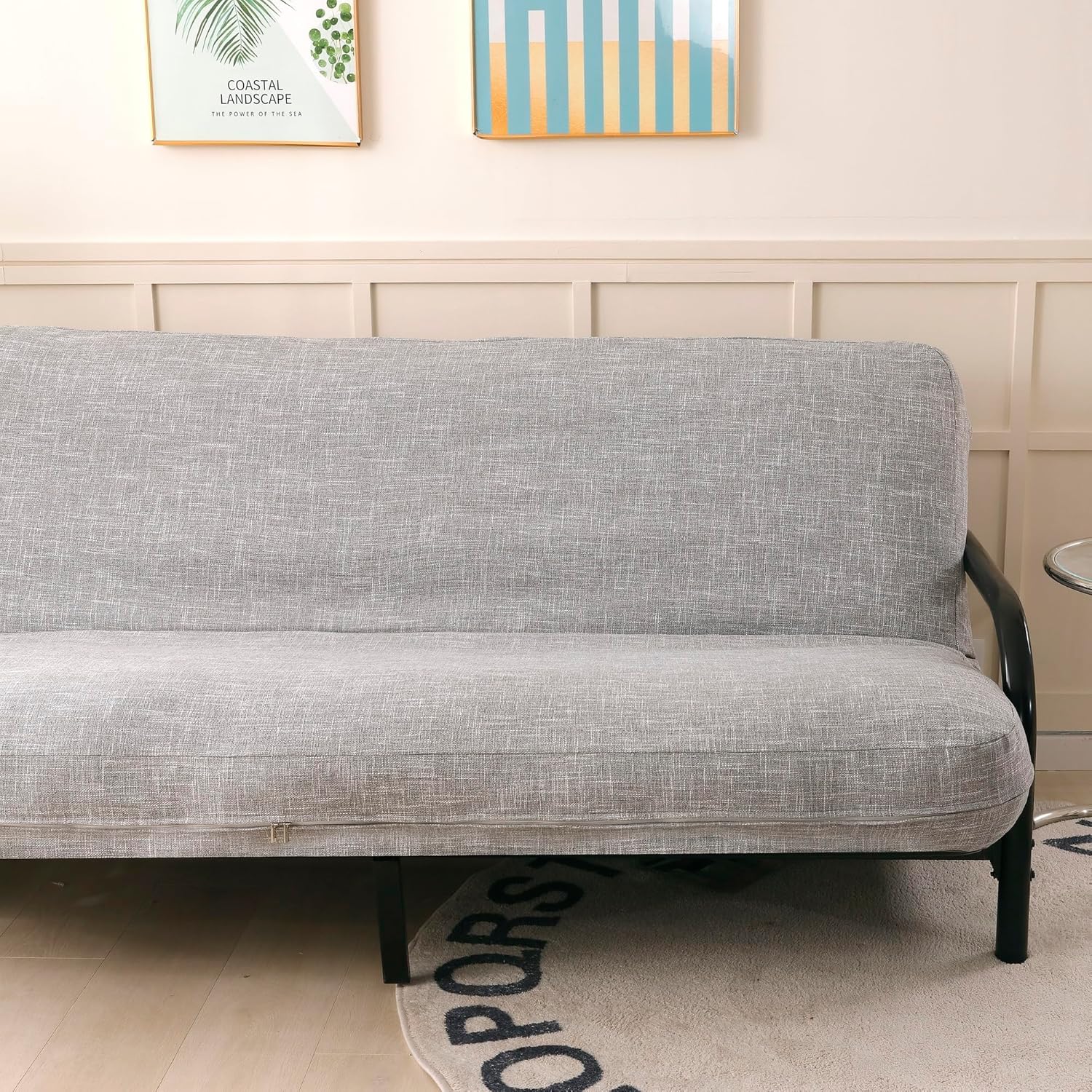 OctoRose Full Size 3 Side Zipper Upholstery Thick Linen Silver Futon Cover Sofa DayBed Mattress Slipcover Couch Protector (Linen-Silver, Full Size)