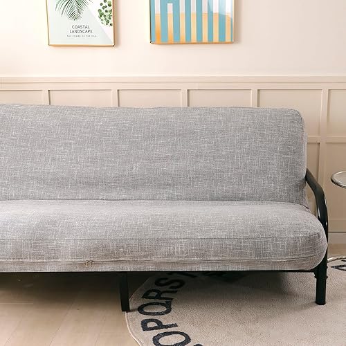 Miniatura 2 de OctoRose Tapicería de tamaño matrimonial con 3 cremalleras laterales de lino grueso, funda de futón plateado, funda de colchón para sofá cama (lino