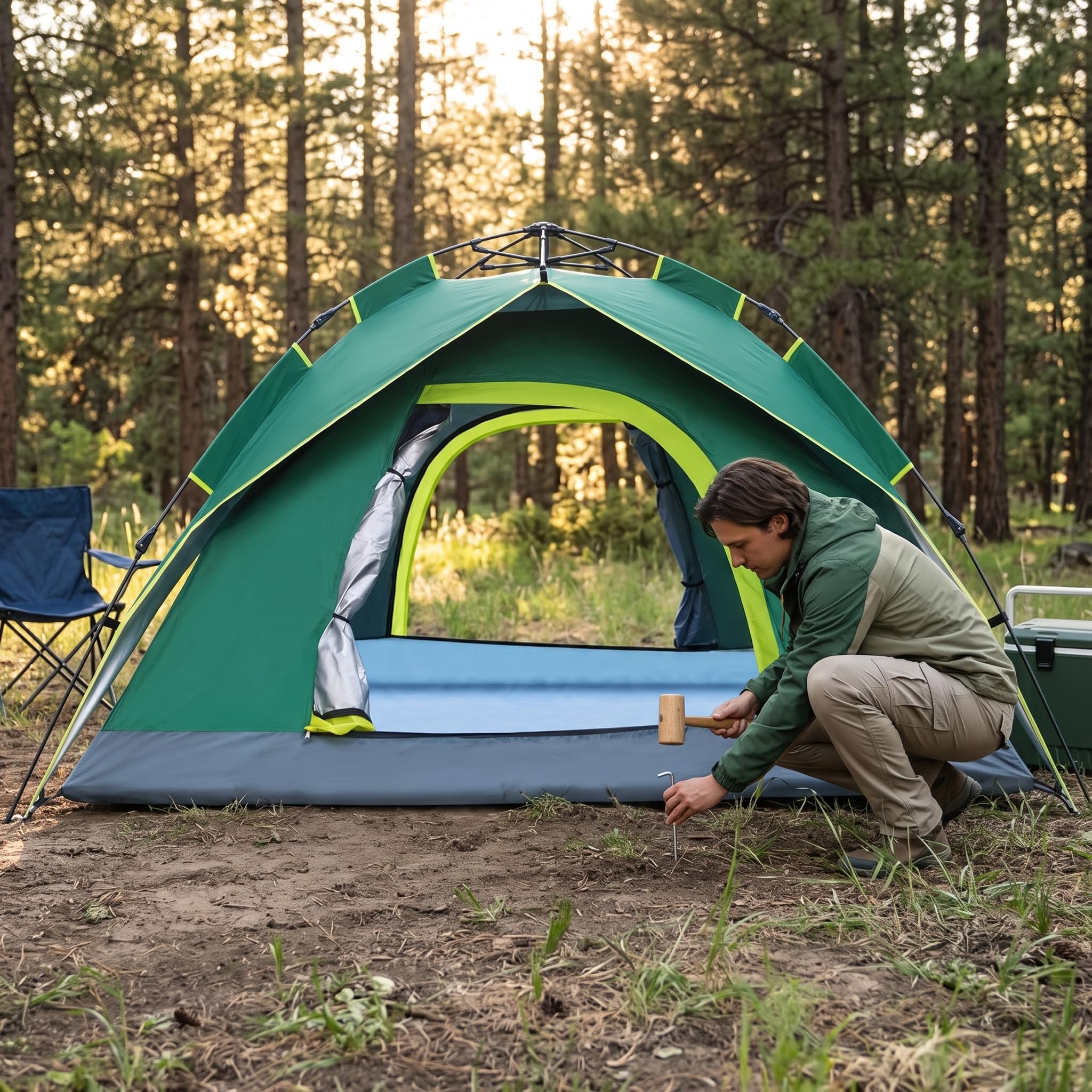 Zelt für 3-4 Personen – Automatisches Camping Zelt Wasserdicht & Winddicht, Doppelschichtiges Kuppelzelt für Outdoor-Abenteuer