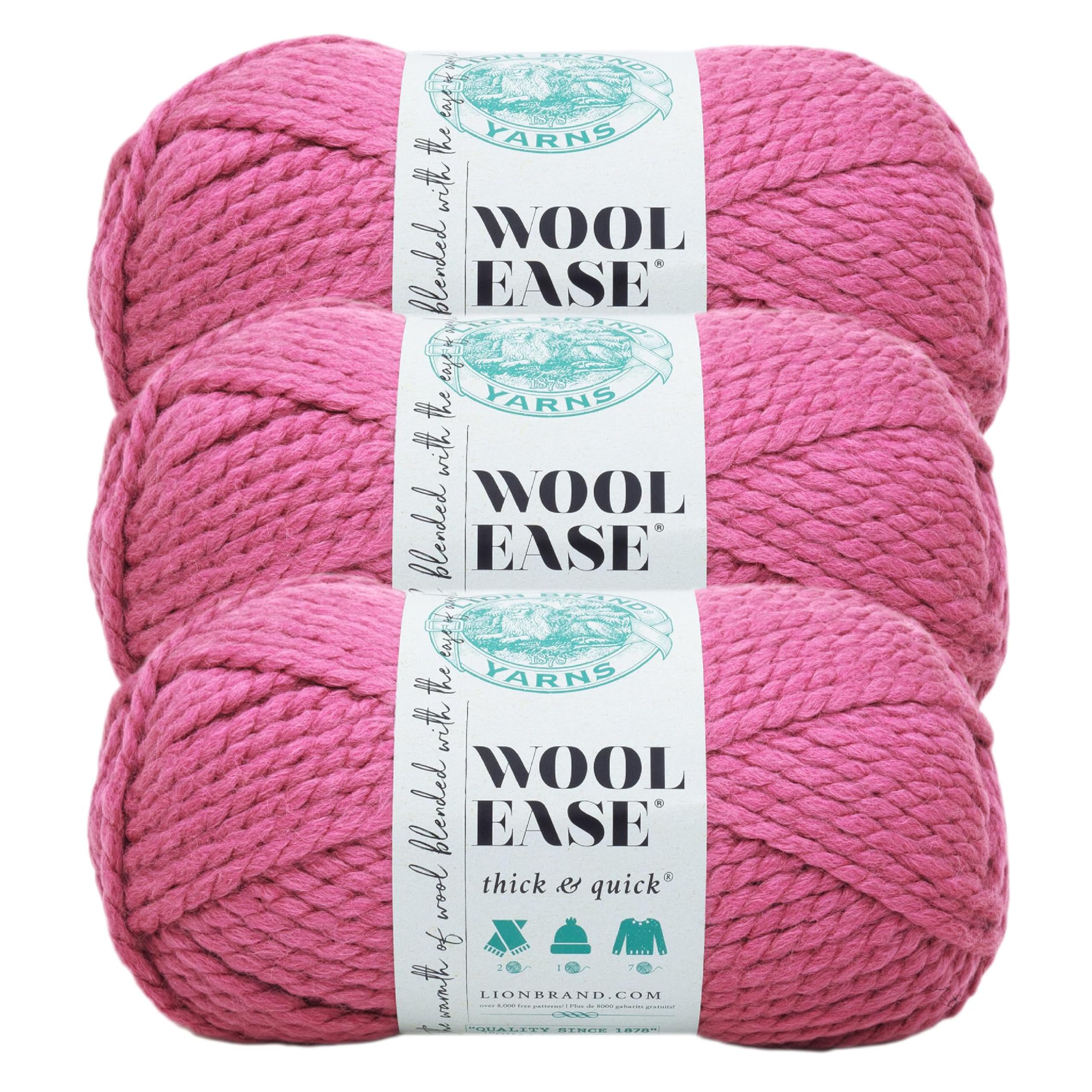 Lion Brand Yarn Wool-Ease Thick &amp; Quick Yarn, Soft and Bulky Yarn for Knitting, Crocheting, and Crafting, 3 Pack, Raspberry