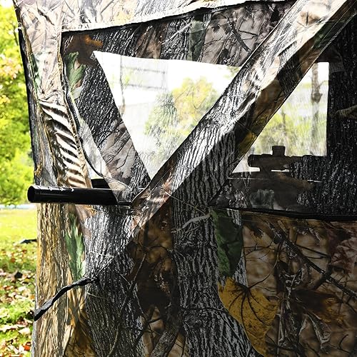 Miniatura 3 de Tangkula Persiana desplegable para 3 personas, persiana portátil de caza con ventanas de malla, bolsa de transporte y estacas de tierra, tienda de