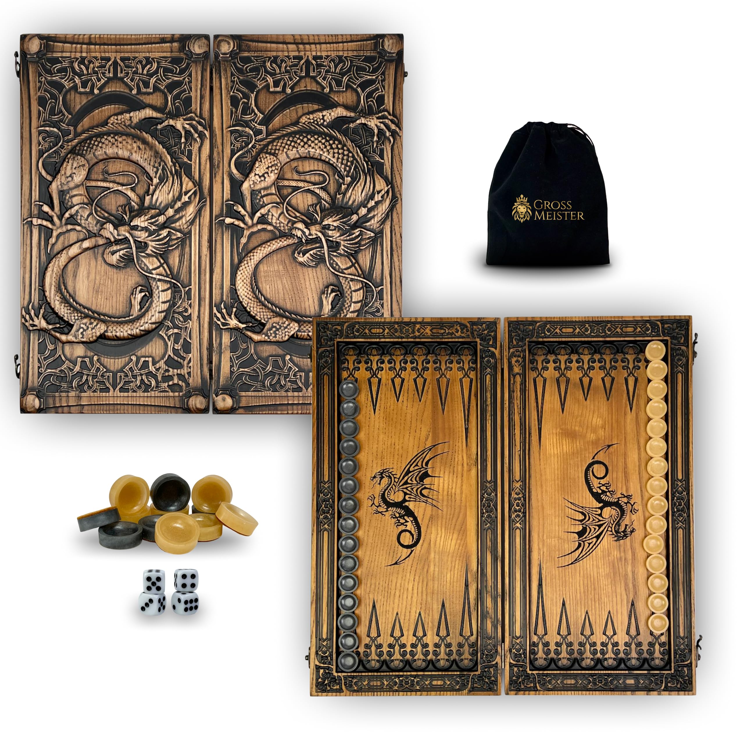 Juego de backgammon de madera de lujo hecho a mano – Tabla de tilo premium de 45,72 cm con azulejos de resina y dados, tablero de juego personalizado – Juego elegante para adultos coleccionistas