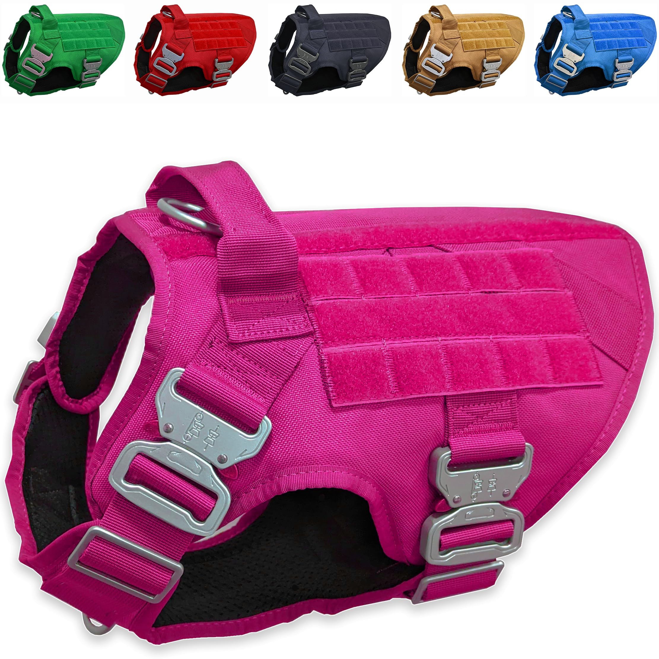 Pink Tactical Dog Harness with 4 Metal Buckles; Military Grade Dogs Vest; no-pulls but Does not Choke Neck; Heavy-Duty Dog Tactical Harness for Extra Large Dogs Vest Pink (XL)