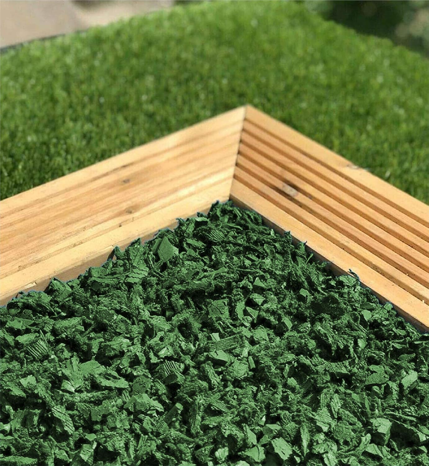 NuPlay Rubber Mulch Landscaping Bark – Rubber Nugget Weed Barrier Garden Ground Cover, 1 Pack, Green