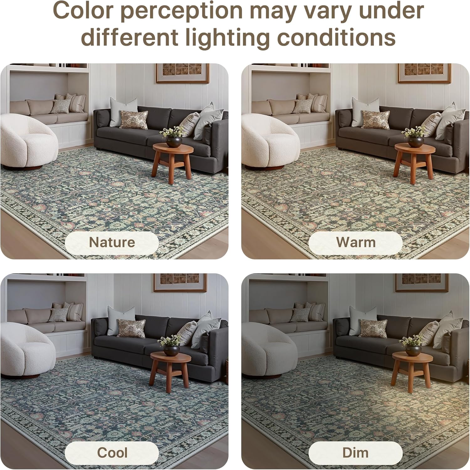 Bavni Area Rugs 8X10-Machine Washable Rug Lightweight Low Pile, Vintage Floral Rug Non-Shedding Distressed Throw Carpet for Living Room Bedroom Office, Green/Blue