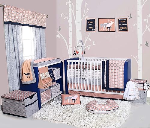 Miniatura 7 de Bacati - Tribal Hugster - Tela de algodón 100% ultrasuave en un diseño moderno de dos caras (Coralazul marino, funda de almohada de lactancia con