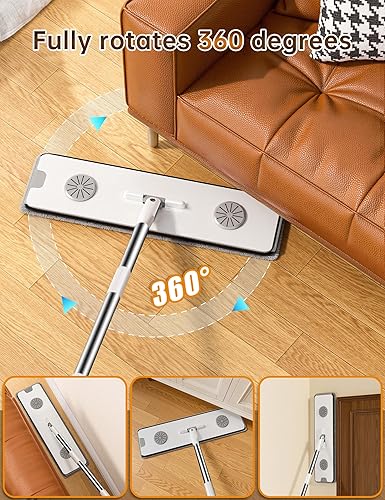 Miniatura 8 de CTIME Trapeador grande y cubo con juego de escurridor, raspadores de 7 capas, sistema de fregona plana y cubo, trapeador de pared con mango