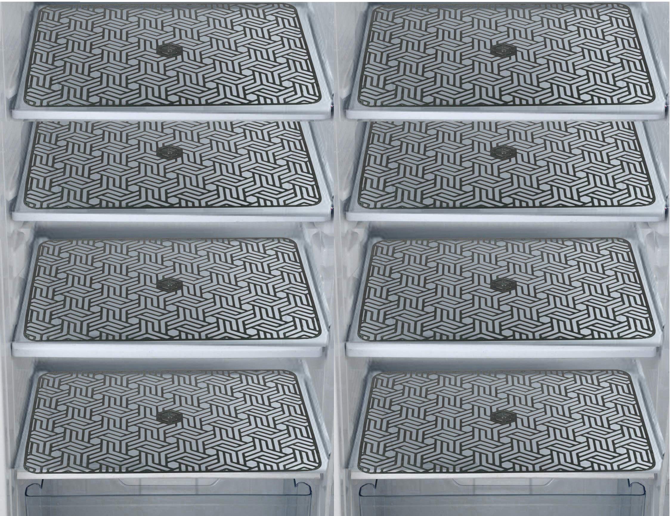 E-Retailer® Waterproof PVC Refrigerator Drawer Mats/Multipurpose Mat/Fridge Mats Set of 8 Pcs (Jali Gray, Size-17.5x12 Inch)