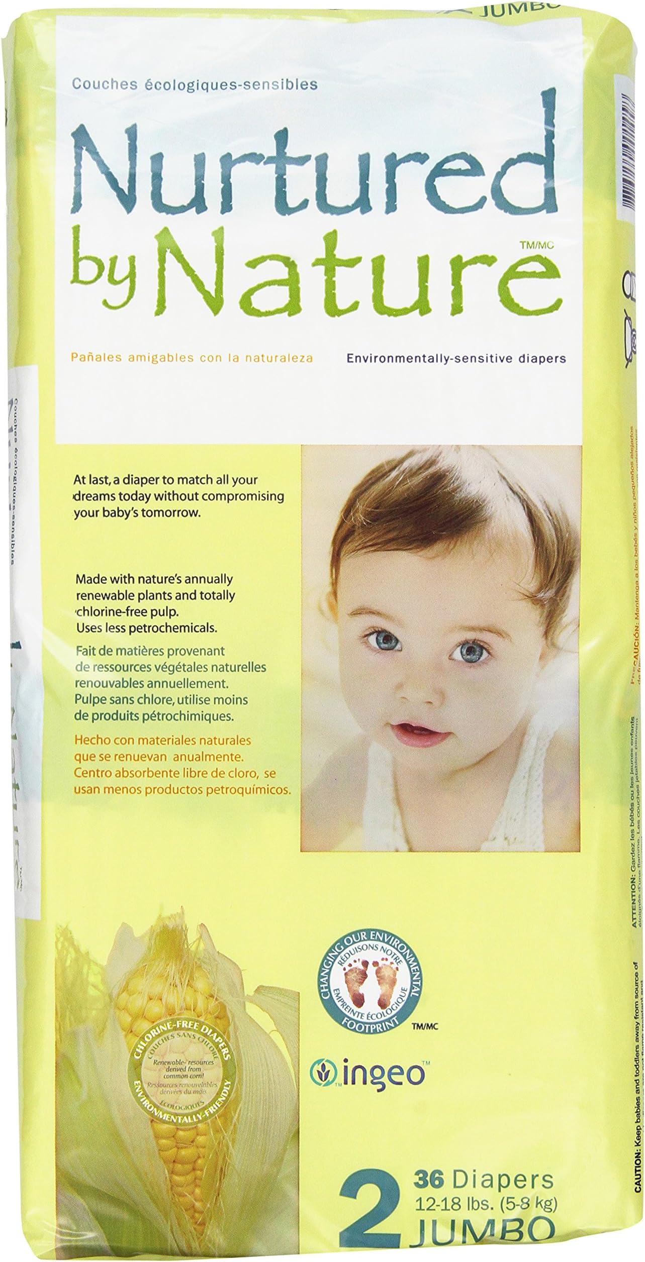 Nurtured by Nature Environmentally-Sensitive Diapers, Small/Medium Size 2, 36 Count (Pack of 4)