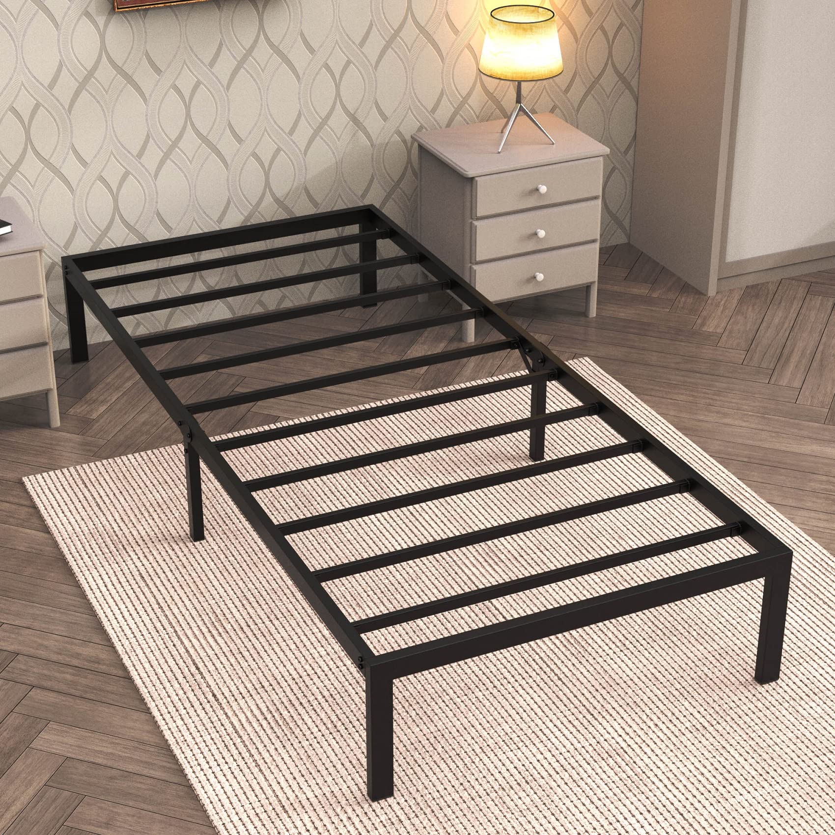 Zinus Arnav Twin Black Metal Platform Bed Frame With Headboard HDASMPH