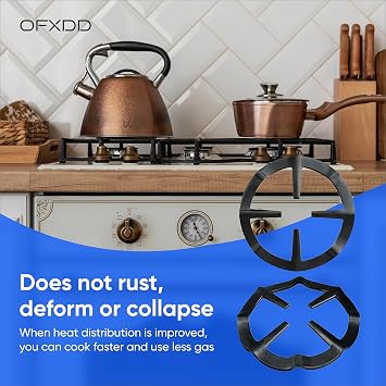 Stove Grates 2 Pcs - Metal Burner Grate - Gas Stove Burner Grates - Gas Ring Reducer for Stovetop, Black