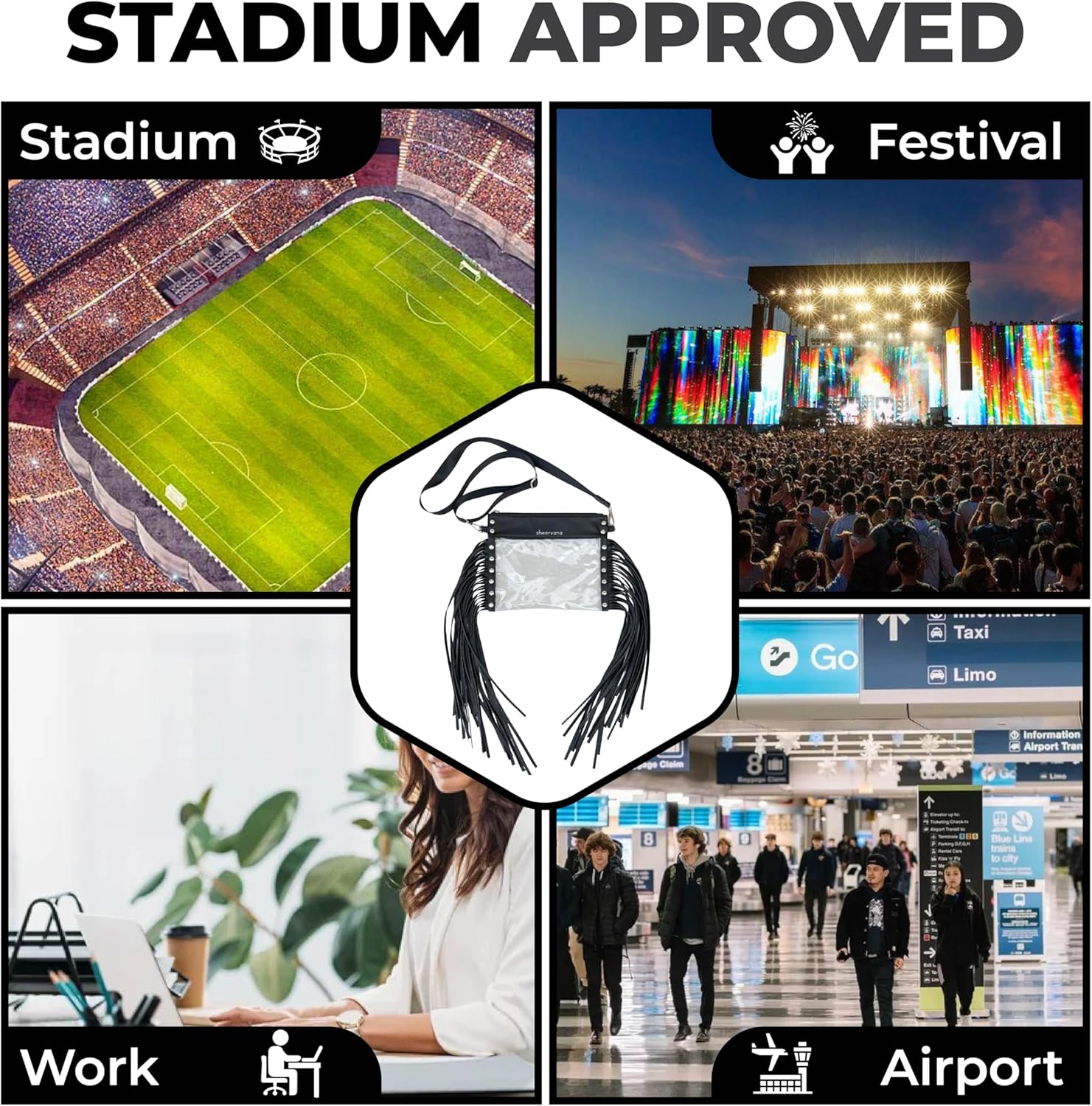 Stylish Clear Fringe Bag, Vegan Leather Trim, Stadium Approved, Crossbody Transparent Bag for Concerts, Festivals and Sports Events - Image 7