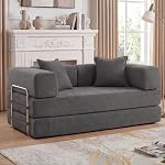 Boneless Couch 78.8'' Convertible Sectional Couch Sofa Comfy Corduroy | 3 Seater Sofas with Fixed-Shape Frame Folding Floor Sofa Modular Couch for Living Room Lounge No Assembly Required Grey