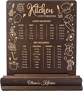 Wooden Cookbook Stand with Engraved Kitchen Conversions Chart Personaliz...