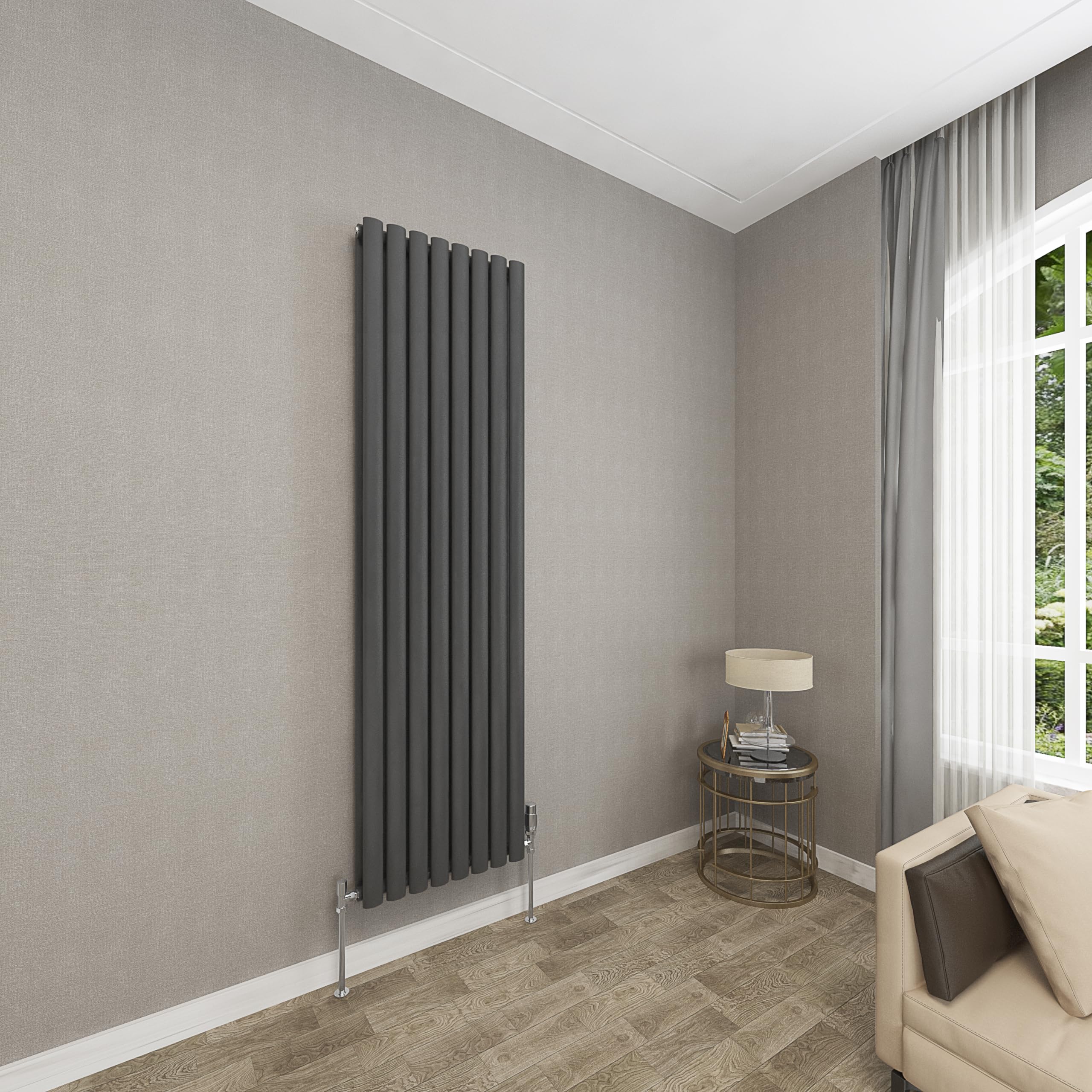 Sky bathroom | 1800x472mm - Modern Anthracite Vertical Double Panel Oval Column Radiator Central Heating Designer Radiator