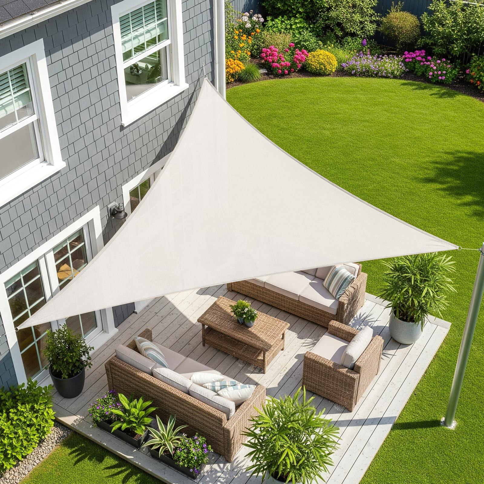 Sunnylaxx 3x3x3m Crema Tenda a Vela Triangolare Ombreggiante Impermeabile UV per Esterno Giardino