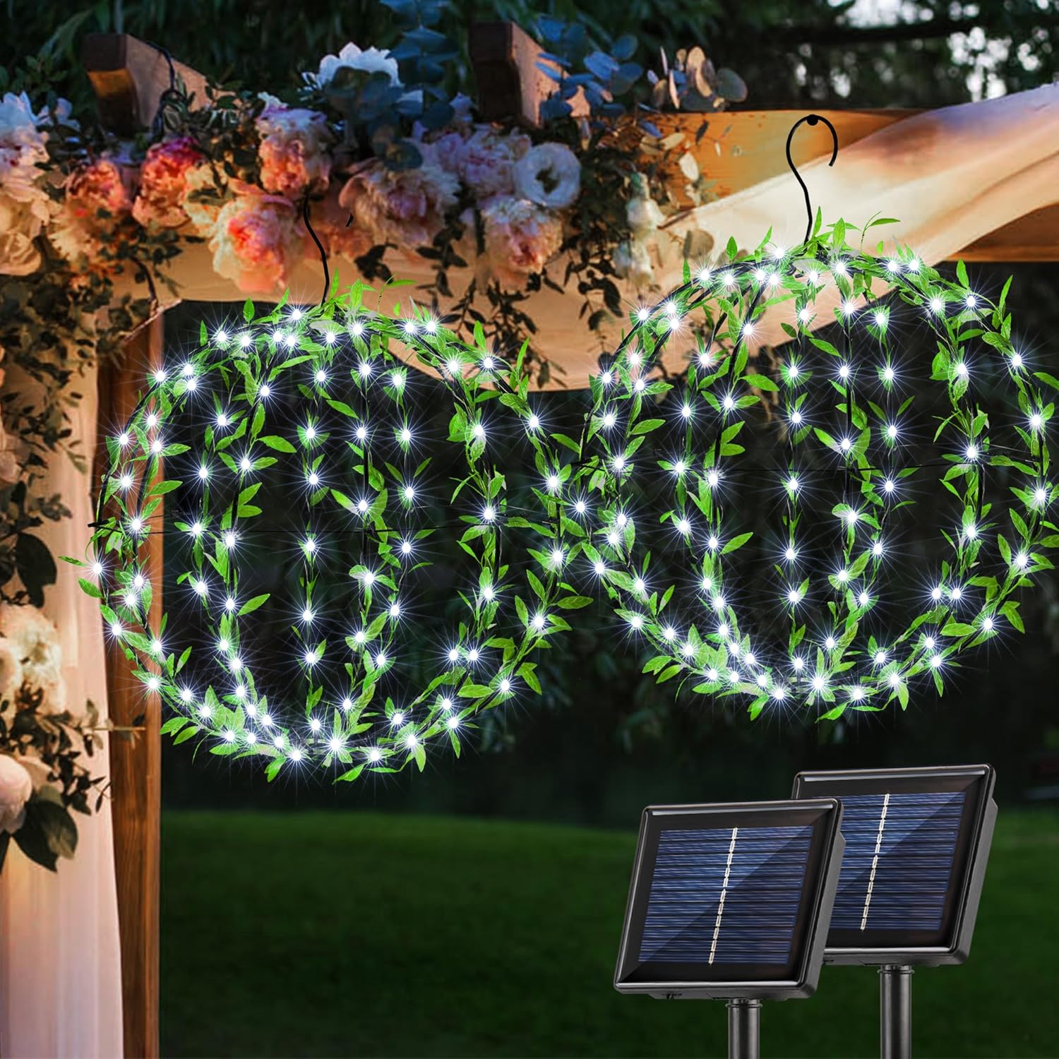 Solar Powered Hanging Iron Sphere Lights with Artificial...