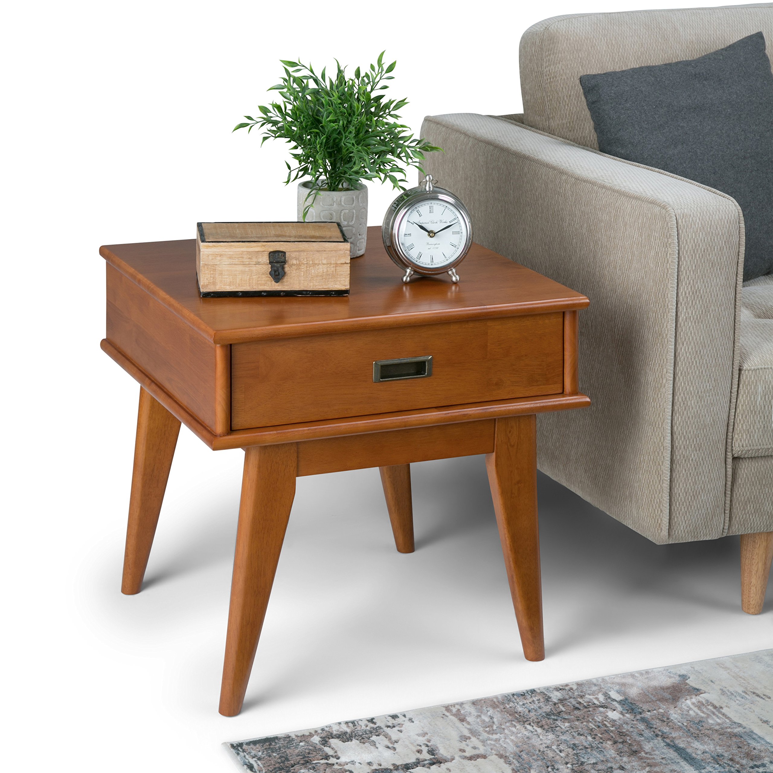 Simpli Home3AXCDRP-02-TK Draper Mid Century, End Table, Teak Brown