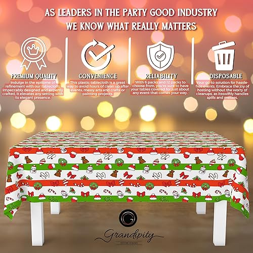 Miniatura 7 de Grandipity Paquete de 12 manteles de plástico desechables de alta calidad para Navidad, 54 x 108 pulgadas, manteles rectangulares para mesa navideña
