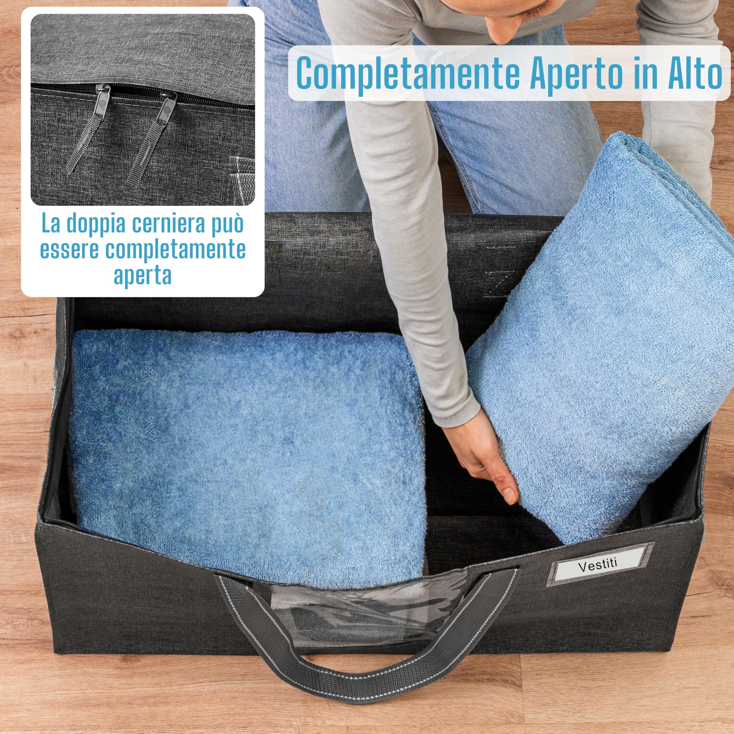 VENO 8 pezzi 76L Borse per trasloco grandi, scatole trasloco con coperchie e manici rinforzati, sacchetti di stoccaggio pieghevole per traslochi, deposito vestiti, viaggi (Nero, Set da 8)