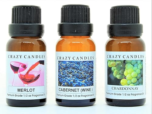 Miniatura 1 de Crazy Candles Juego de 3 botellas, 1 Merlot, 1 Cabernet (vino), 1 Chardonnay 1/2 fl oz cada uno (0.5 fl oz) aceites aromáticos perfumados de grado