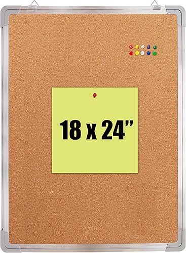 Juego de tableros de corcho, tablero de anuncios de 18 x 24 pulgadas, enmarcado con 10 tachuelas para el pulgar, pequeño organizador de tablero de