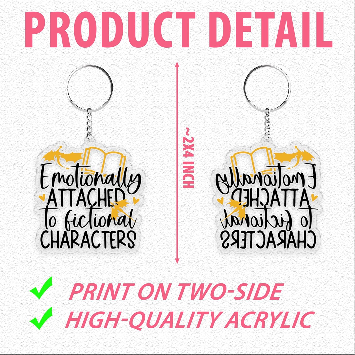 The Audacity Keychains 2 Inches Bookish, Keychain Keys Handbags Backpacks Acrylic Material DIY Accessories - Image 4