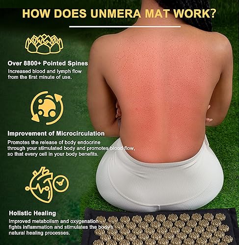 Vista 5 de UNMERA Juego de alfombrillas y almohadas de acupresión, lino natural de primera calidad y relleno de fibra de coco, apto para FSA/HSA, para alivio