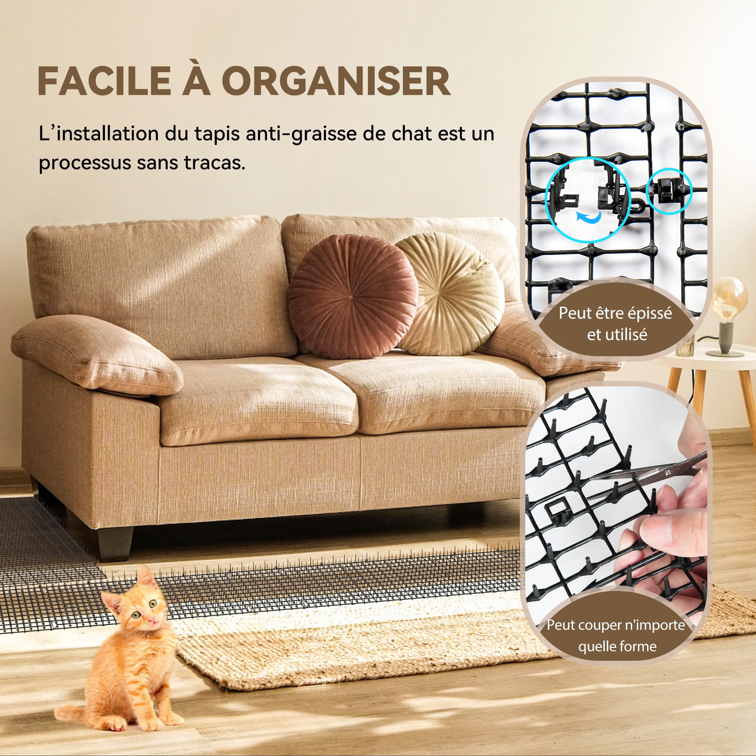 Lot de 2 Tapis Anti-Chat avec 10 Ongles Anti Chat Exterieur, pour Les Jardins Intérieurs et Extérieurs 200 x 30 cm