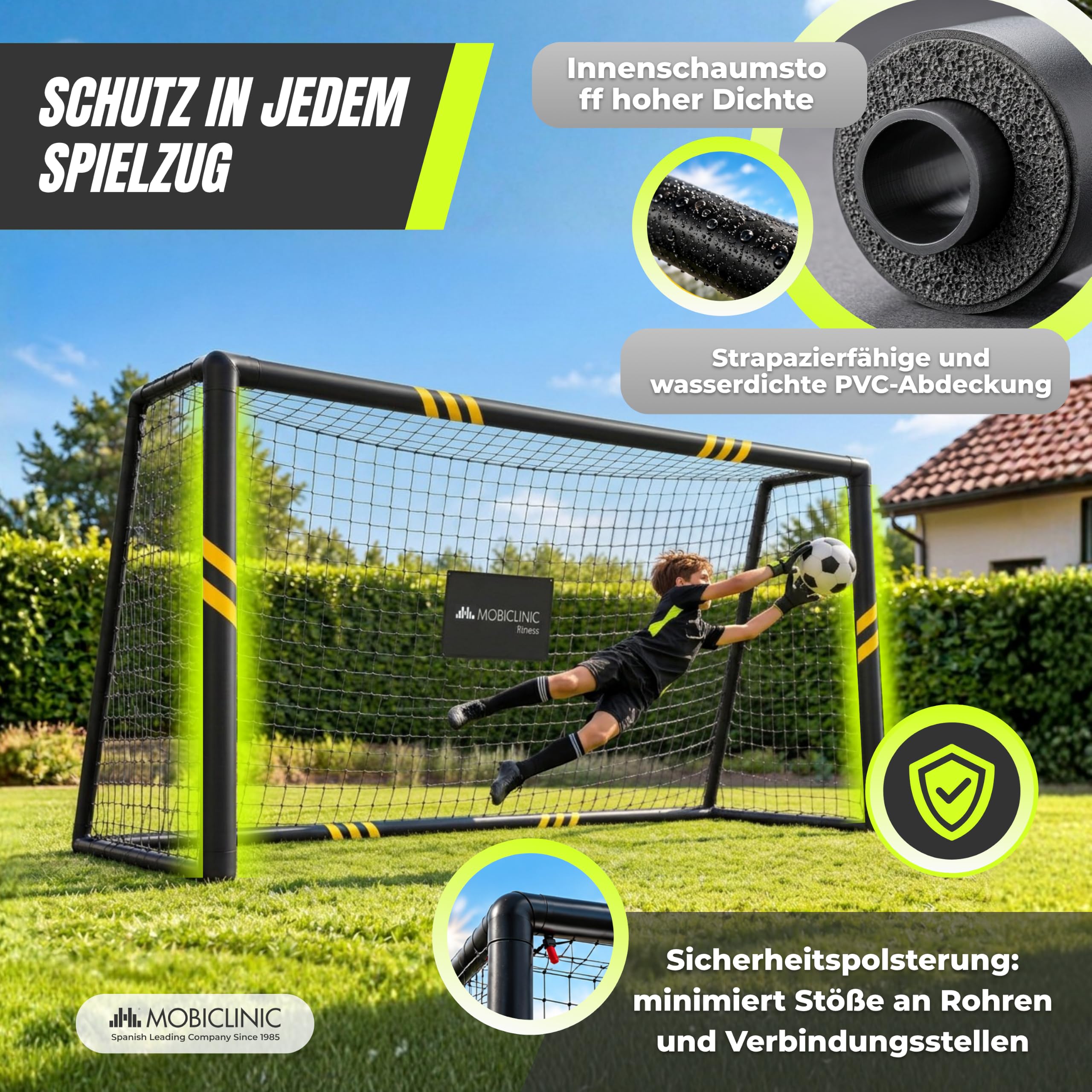 Mobiclinic®, Fußballtor, 240 x 160 x 85 cm, Netz mit Spannseil