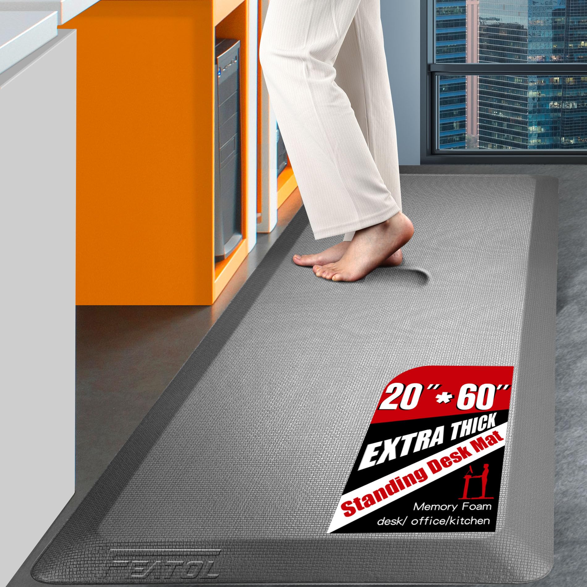 FEATOL Anti Fatigue Mat Kitchen Floor Mat, Standing Desk Mat Memory Foam Cushioned Anti Fatigue Mats Comfort Standing Pad 9/10 Inch Thick, grey