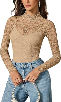 Avidlove Womens Long Sleeve Bodysuit Lace Tops Turtle Neck Shapewear Body Suits Going Out Top Fall Outfits Two Piece Set