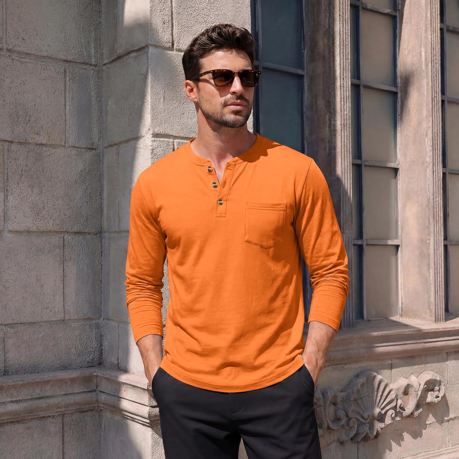 MAGCOMSEN Men's Henley Long Sleeve Shirt Cotton Lightweight Tee Shirts Casual Basic Tees with Pocket