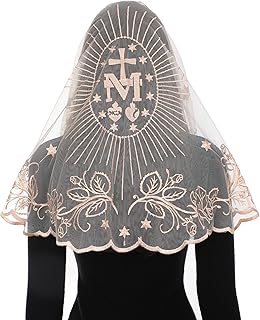 Mantilla Veils for Church Catholic, D Shape Marian Cross Lace Chapel Veil, Latin Mass Prayer Head Coverings for Women