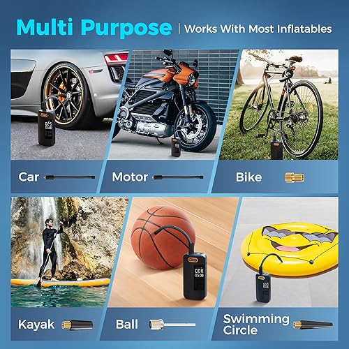 Miniatura 4 de Compresor de aire portátil para inflador de neumáticos, bomba de aire inalámbrica recargable 2 veces más rápida, inflador de neumáticos portátil con