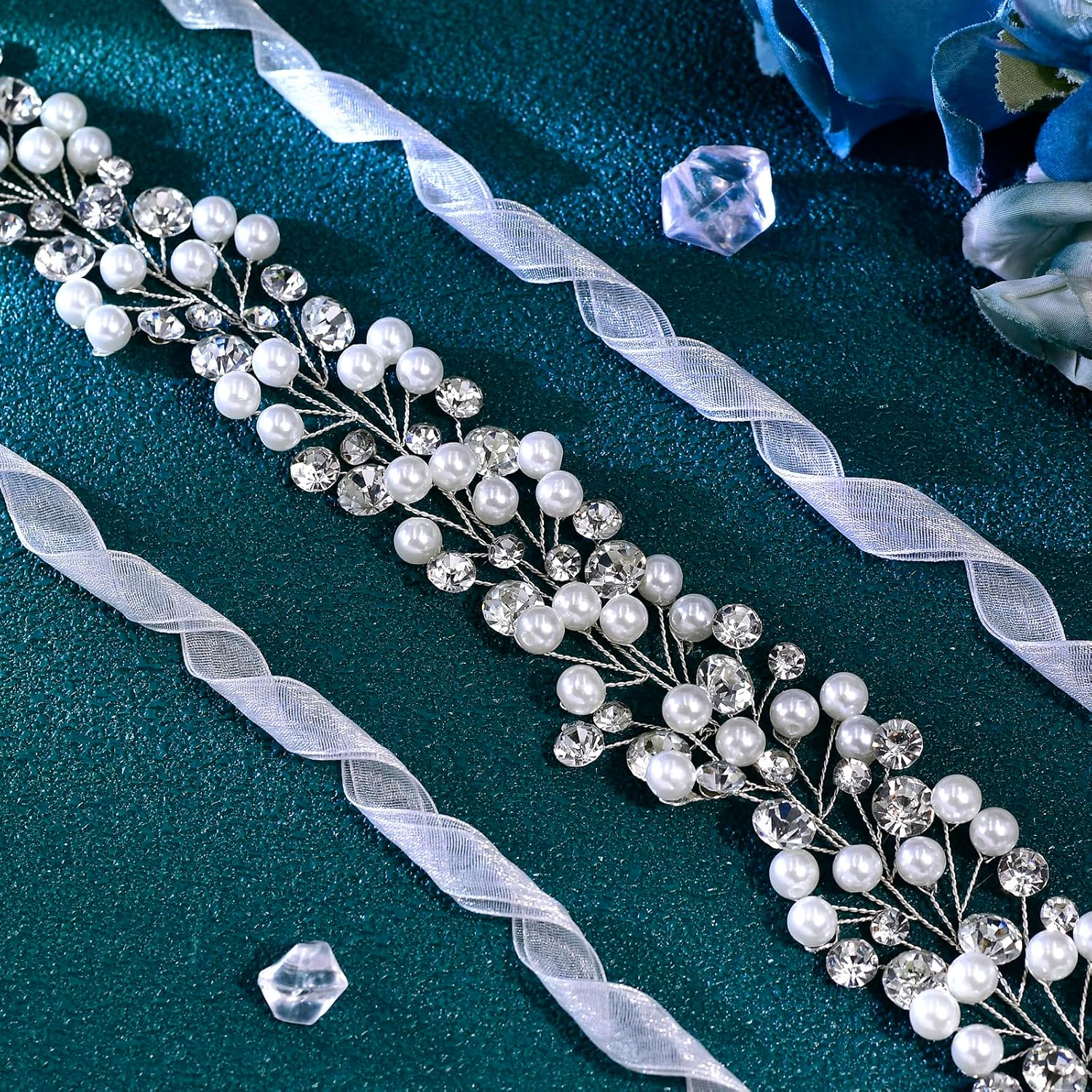 Pearl and Rhinestone Bridal Headband for Wedding Crystal Hairband Hair Accessories Wedding Bridal Head Piece for Women - Image 5