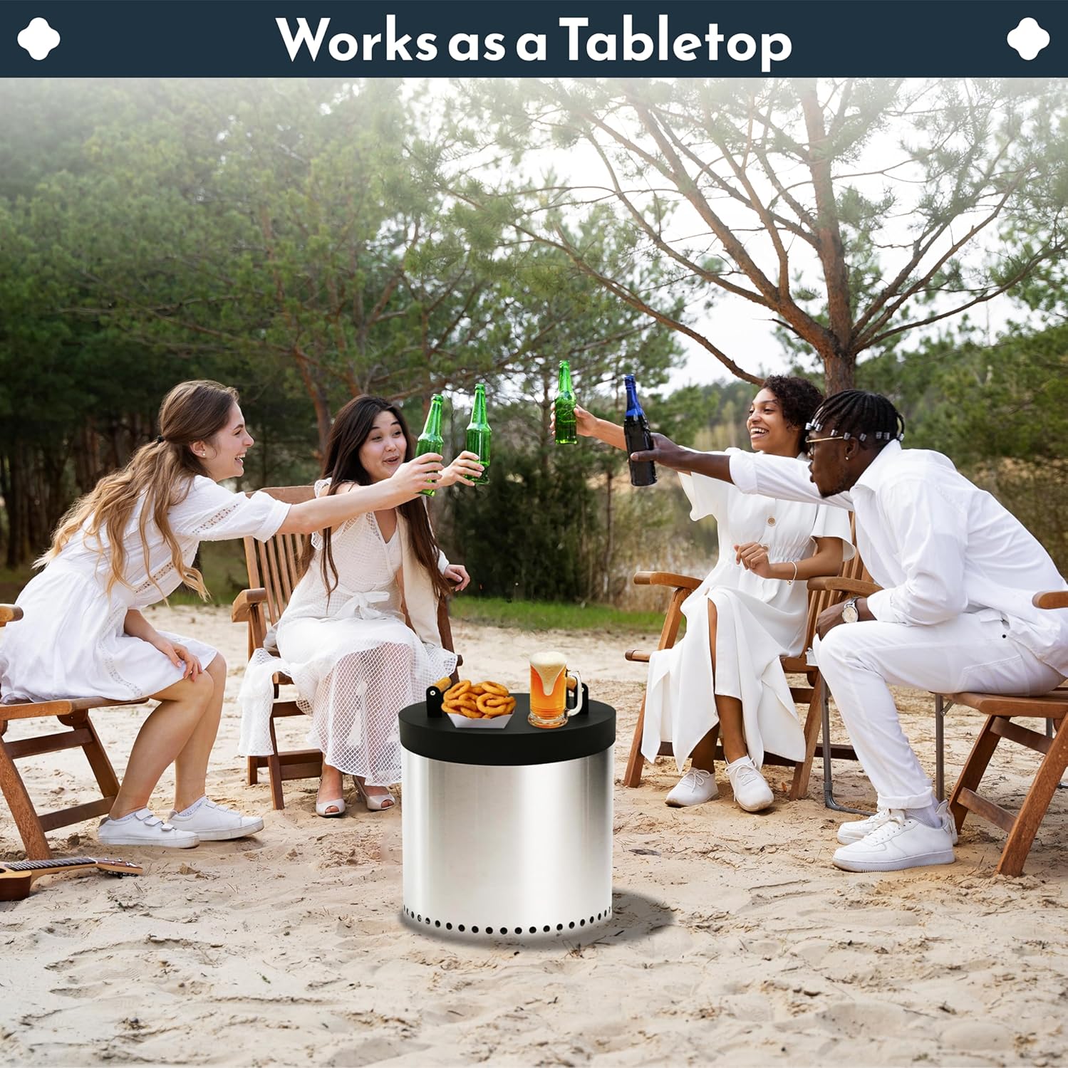 FEBTECH 15.5” Fire Pit Cover Lid Round - Fit for 15" Round Fire Pit Lid for Outdoor Fireplace Cover Lid - Steel fire Pit Metal Cover W/Dual Wooden Handles - Heat Resistant Snuffer Lid for Outdoor