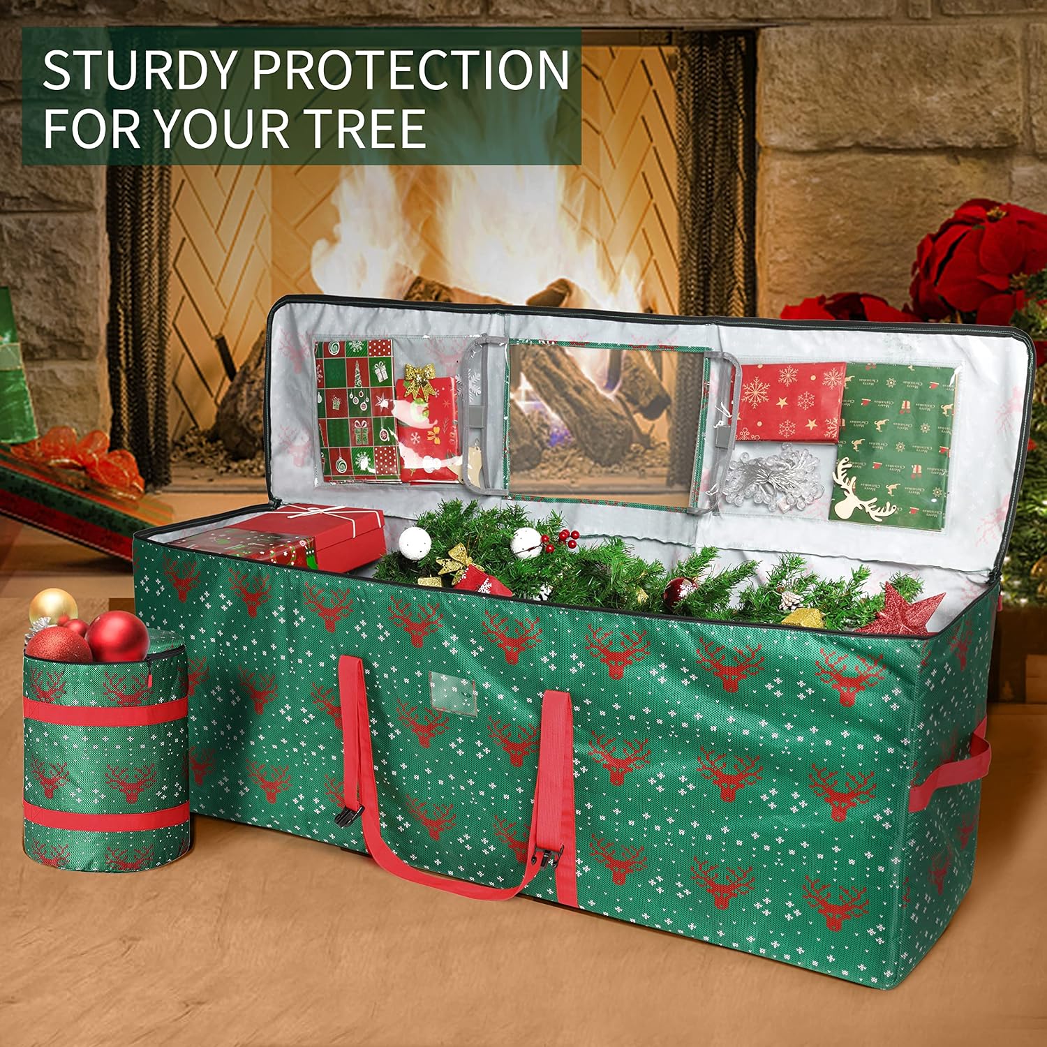 Christmas Tree Storage Bag,Fits up to 9 Ft Christmas Tree Bag,21" H X 15" W X 60" L,Durable Reinforced Handle Protection and Double Zipper 600D Waterproof Christmas Tree Storage Bags 2 Pack (Green)