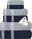 Casa Copenhagen Solitaire Mix 6 Ensemble de serviettes en pièces - Violette grise + La marine, 600 GSM Serviette de bain Serviette à main, Conçu au Danemark en coton égyptien doux pour la salle de bains, cuisine & Douche