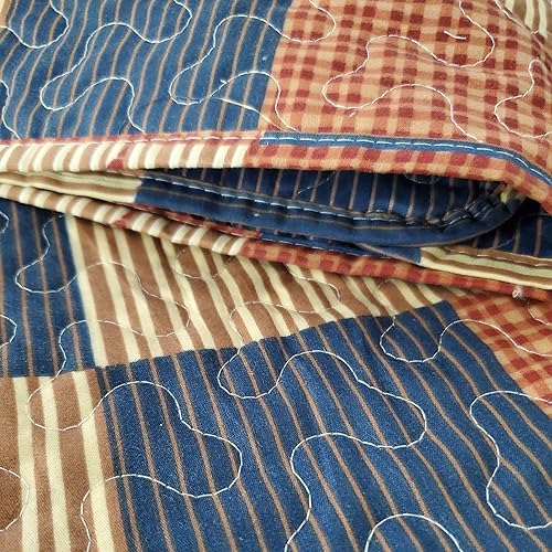 Miniatura 6 de Virah Bella Juego de ropa de cama de 3 piezas tamaño Queen - Cabaña de montaña azul - Juego de edredón reversible rústico de retazos con fundas de