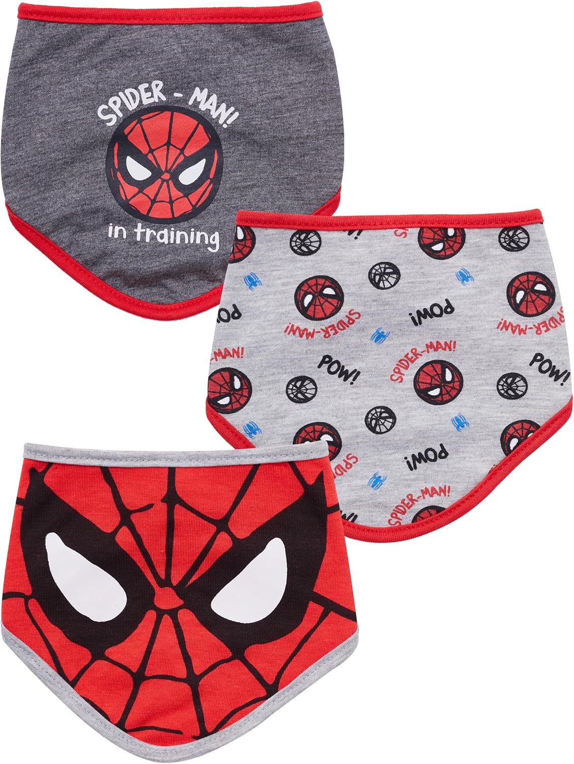 Baby Unisex Superhero Bandana Bib 3-Pack - Baby Bibs (Dark Grey/Grey/Red, 0-12 Months)