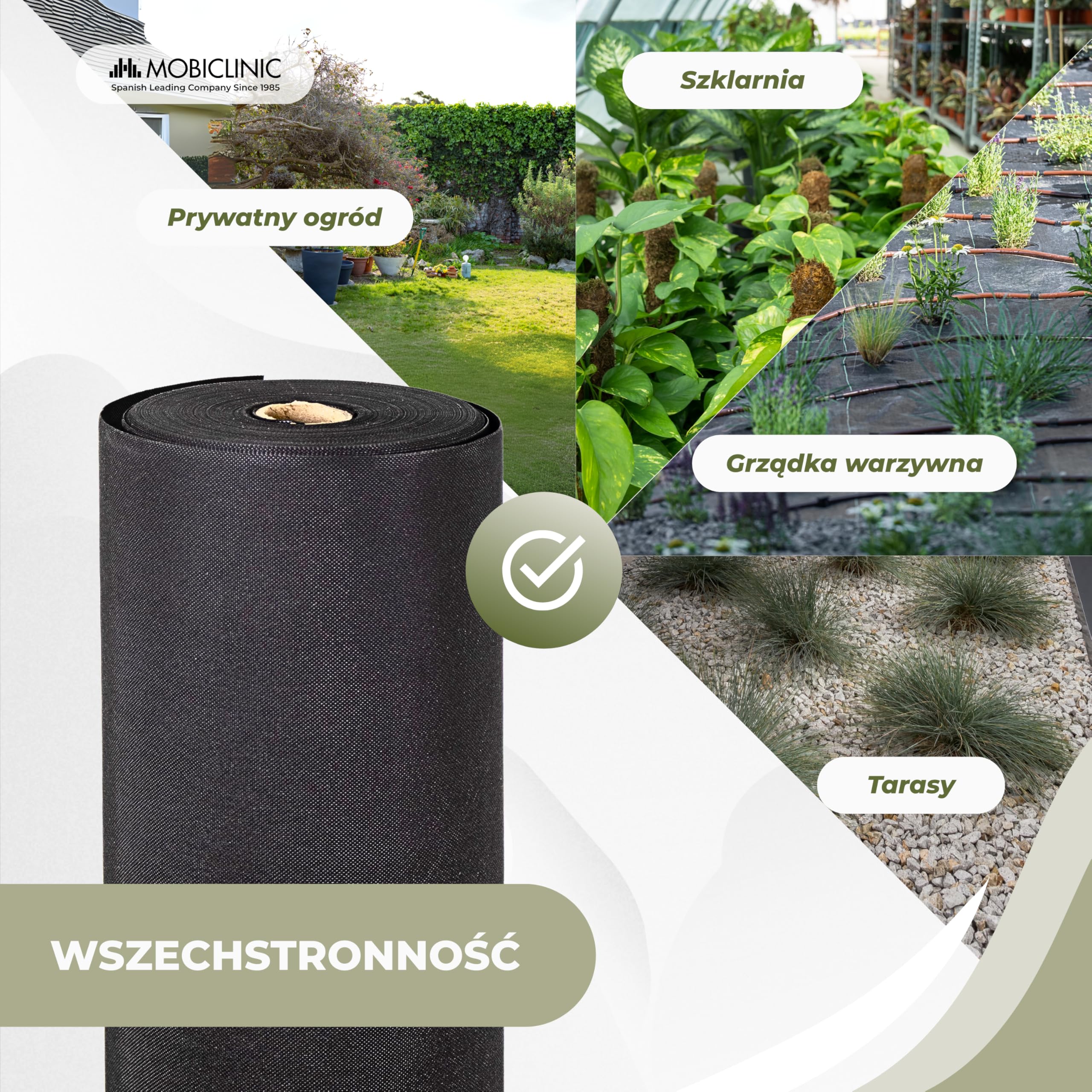 Mobiclinic®, Płótno do Mulczowania, Geowłóknina, 150 g/m² Wysoka Gramatura, 1x50 m, Odporna na Promieniowanie UV i Rozdarcie, Przepuszczalna dla Wody, Oddychająca, Do Ogrodu i Szklarni, HerbStop